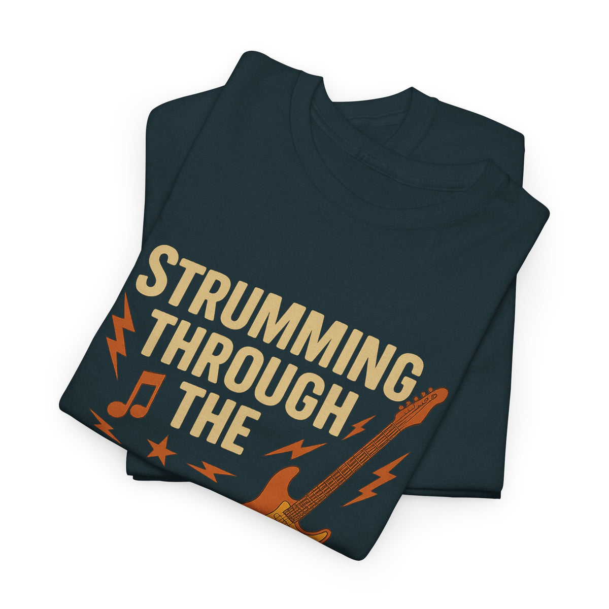 Strumming Through the Struggle, Comfortable, Unisex, Cotton Tee - Rock Music Lover's Motivational T-Shirt