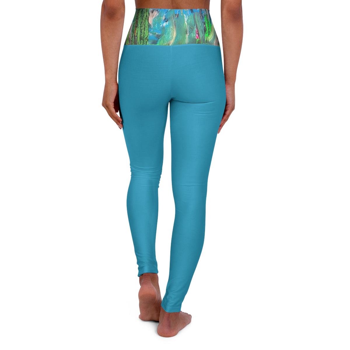 Jungle Mist Turquoise High Waisted Yoga Leggings (AOP)