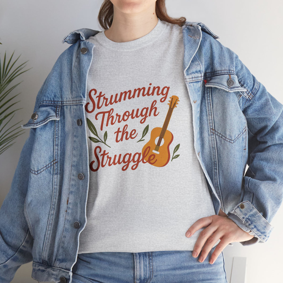 Strumming Through the Struggle, Comfortable, Unisex, Cotton Tee - Music Lover Shirt