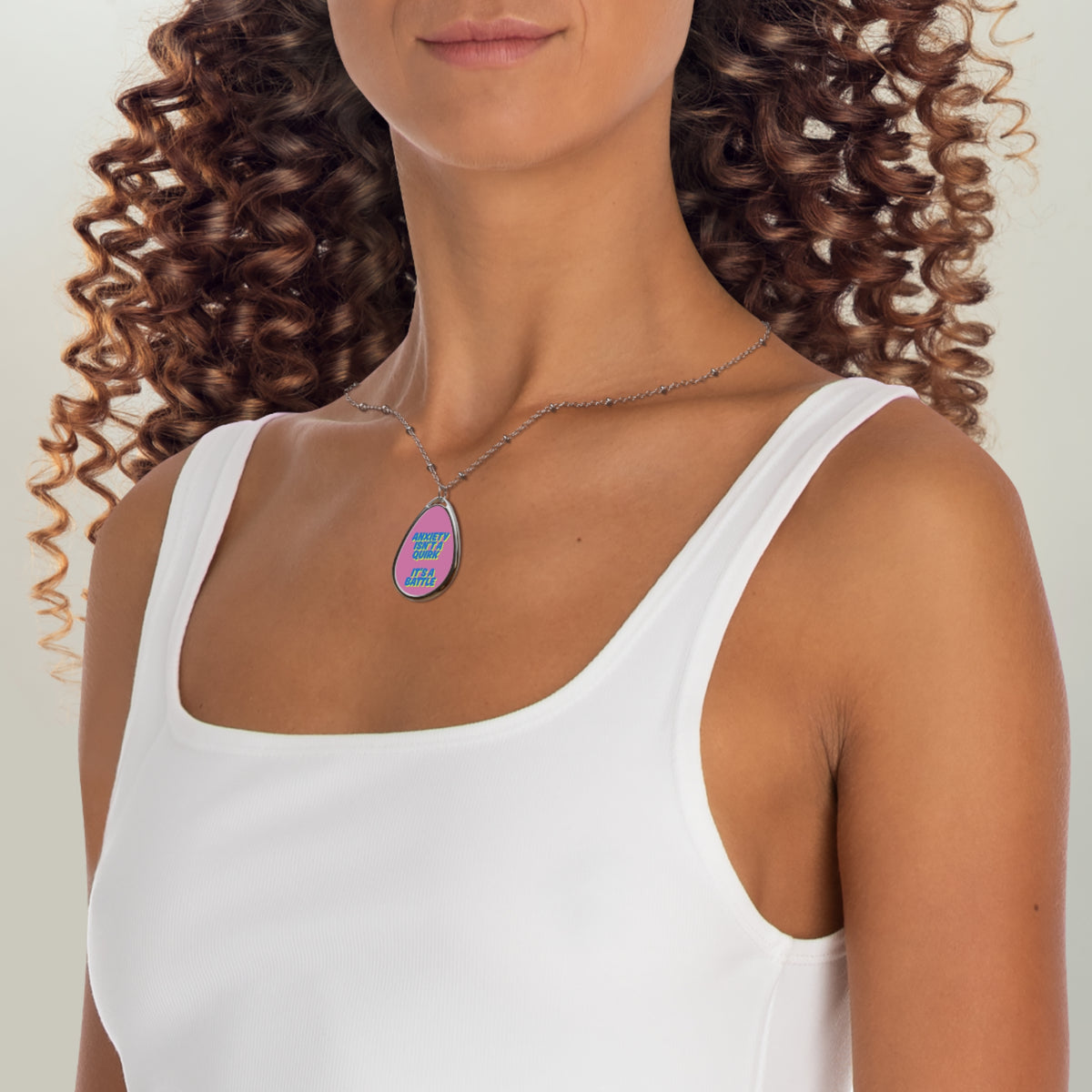 Inspirational Anxiety Battle Oval Necklace - Stylish Mental Health Jewelry