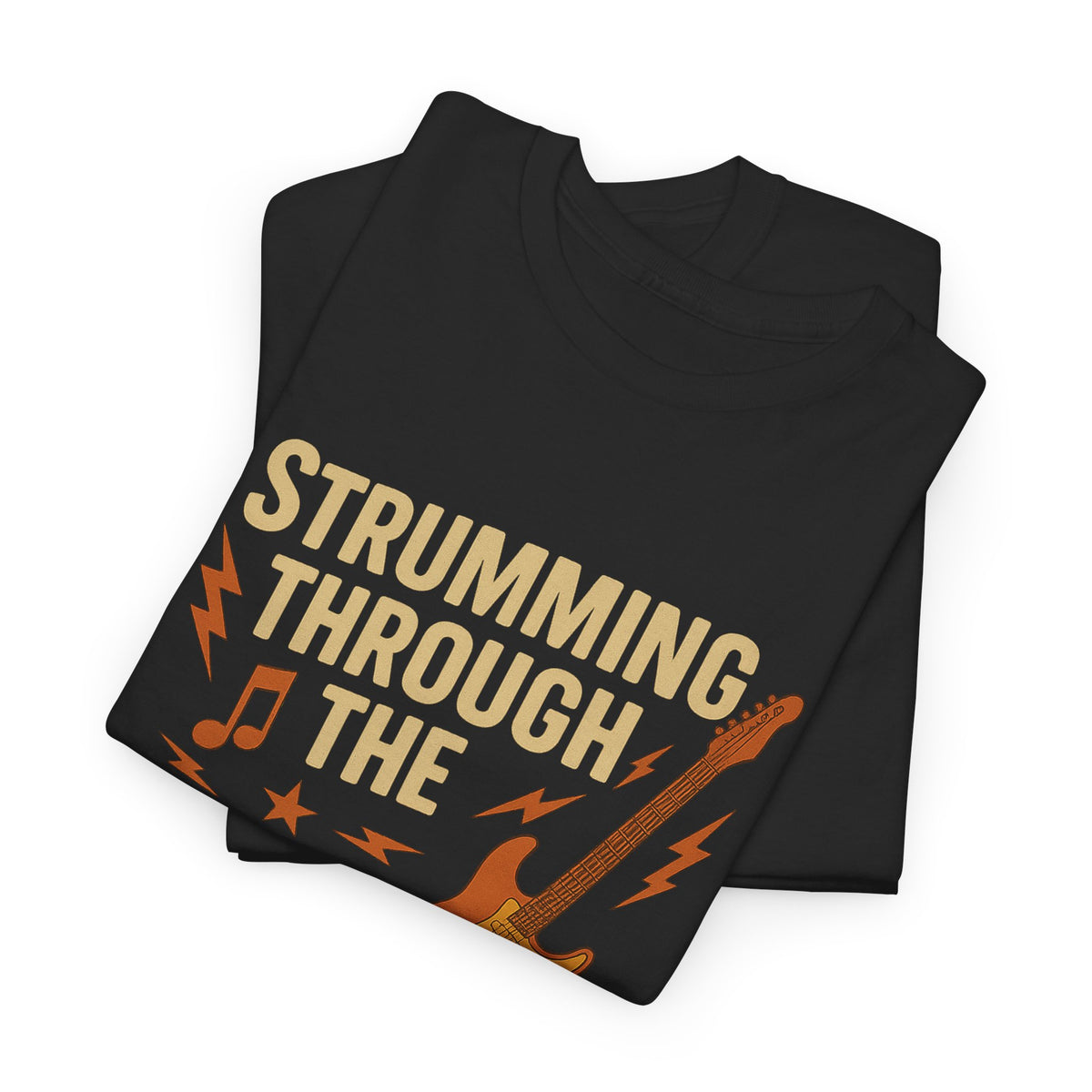 Strumming Through the Struggle, Comfortable, Unisex, Cotton Tee - Rock Music Lover's Motivational T-Shirt