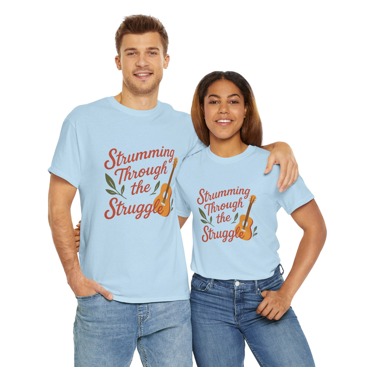 Strumming Through the Struggle, Comfortable, Unisex, Cotton Tee - Music Lover Shirt
