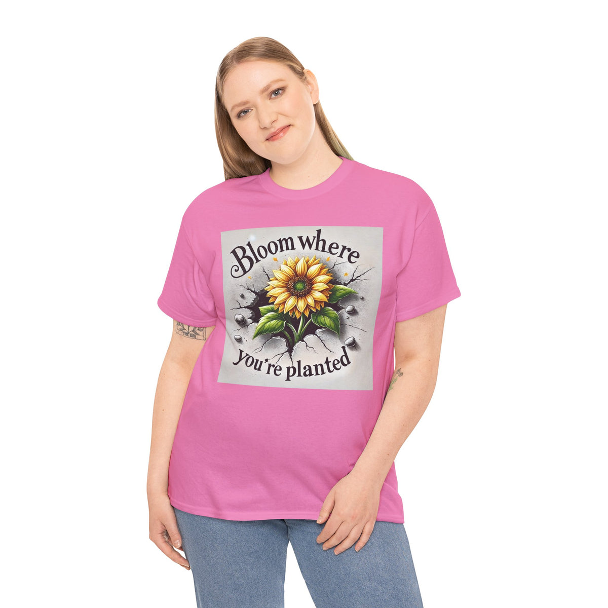 Bloom Where You're Planted, Comfortable, Unisex Heavy Cotton Tee - Inspirational Floral Graphic T-Shirt
