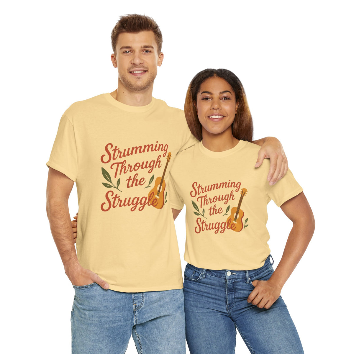 Strumming Through the Struggle, Comfortable, Unisex, Cotton Tee - Music Lover Shirt