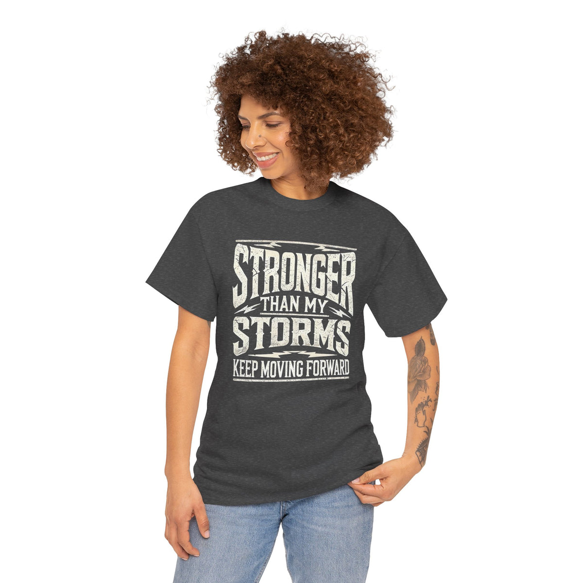 Stronger Than My Storms, Comfortable, Unisex, Heavy Cotton Tee