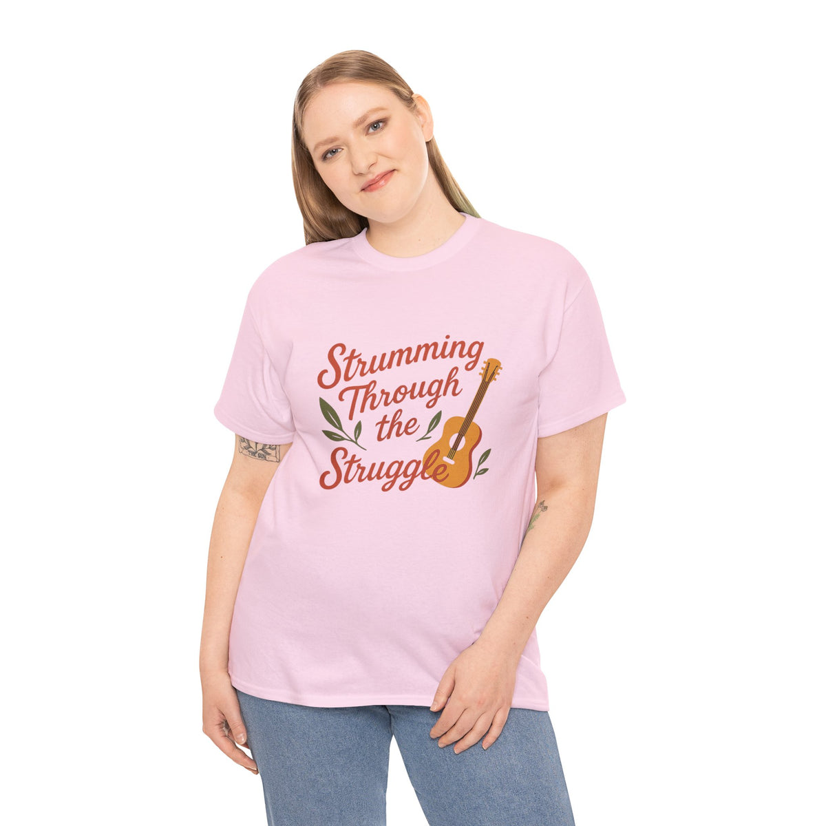 Strumming Through the Struggle, Comfortable, Unisex, Cotton Tee - Music Lover Shirt