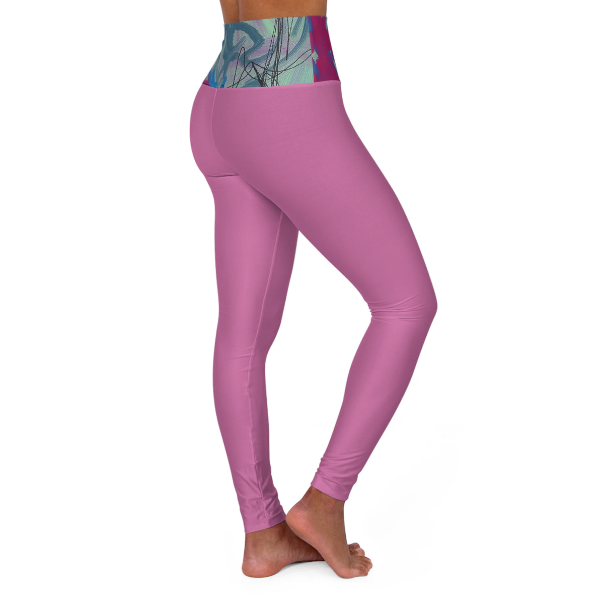 Mint and Berry Pink High Waisted Yoga Leggings (AOP)