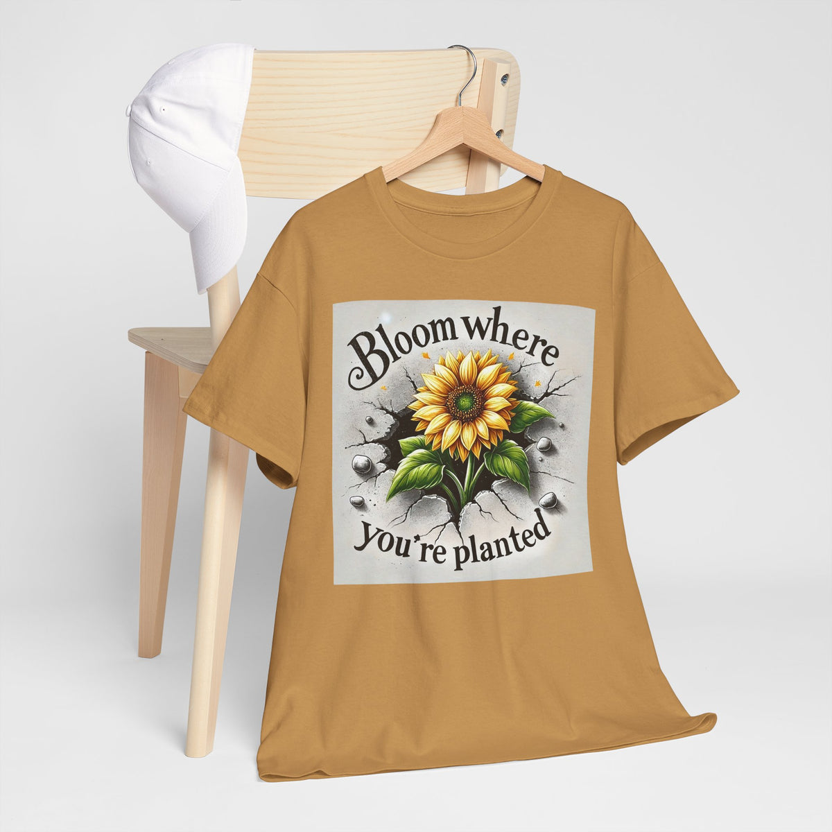 Bloom Where You're Planted, Comfortable, Unisex Heavy Cotton Tee - Inspirational Floral Graphic T-Shirt