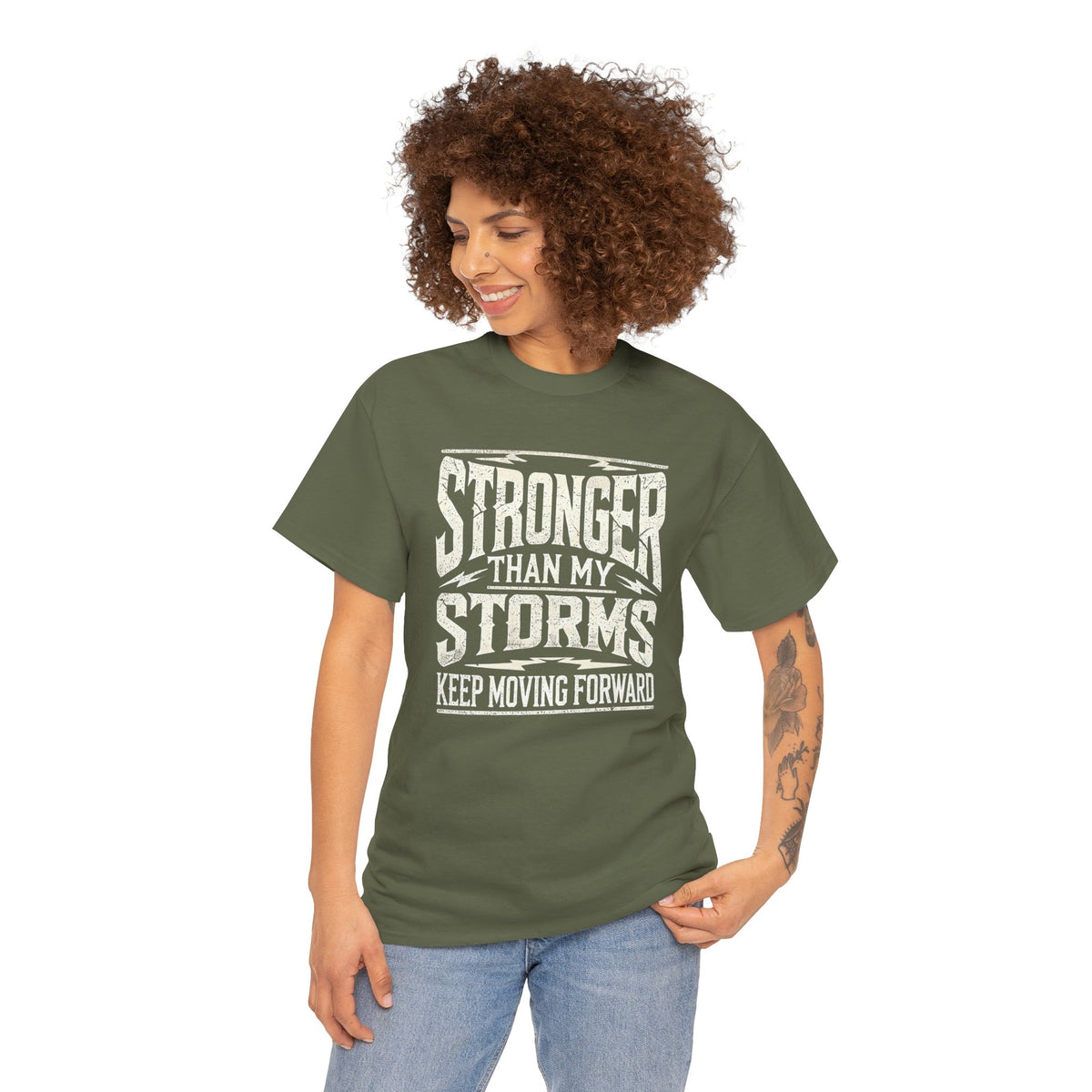 Stronger Than My Storms, Comfortable, Unisex, Heavy Cotton Tee