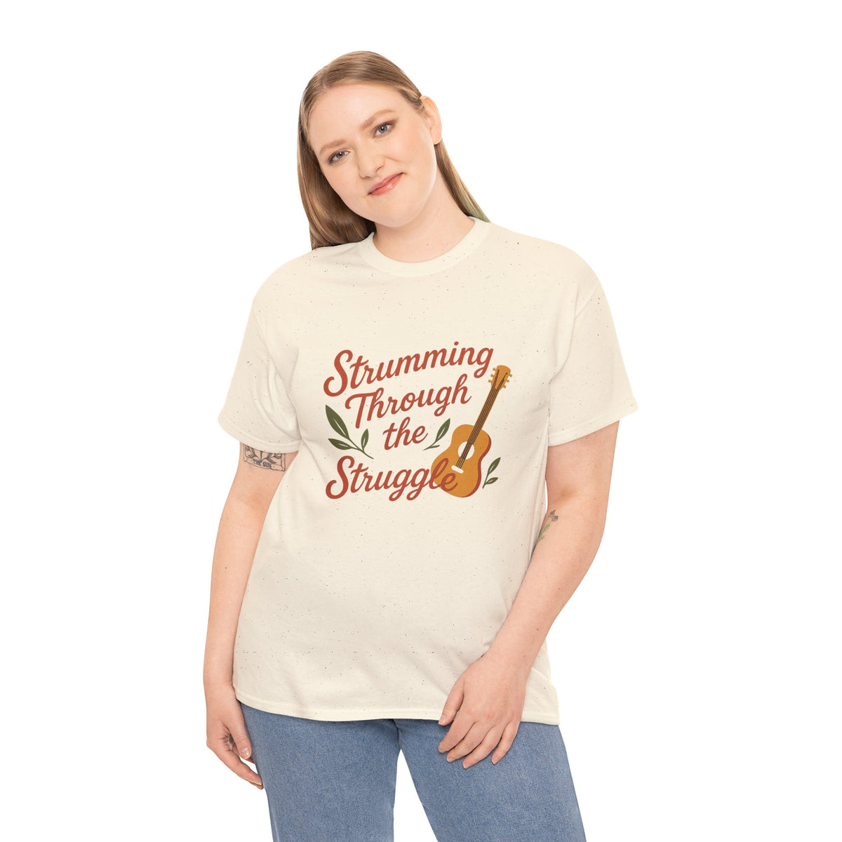 Strumming Through the Struggle, Comfortable, Unisex, Cotton Tee - Music Lover Shirt