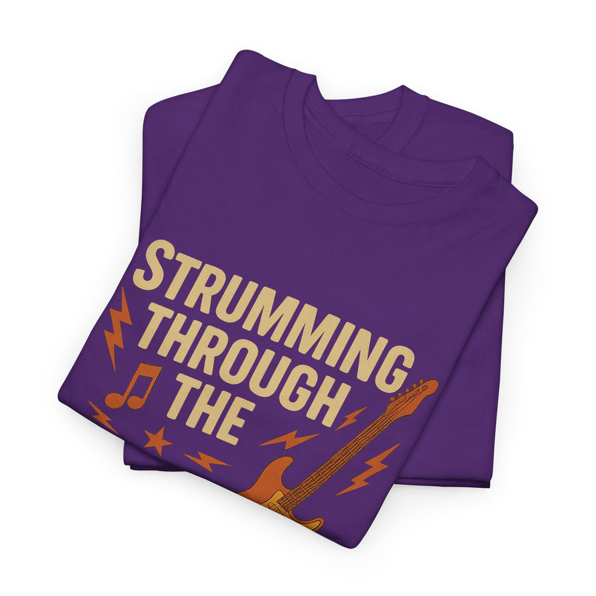 Strumming Through the Struggle, Comfortable, Unisex, Cotton Tee - Rock Music Lover's Motivational T-Shirt
