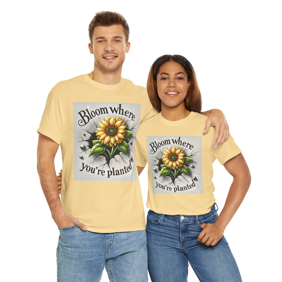 Bloom Where You're Planted, Comfortable, Unisex Heavy Cotton Tee - Inspirational Floral Graphic T-Shirt
