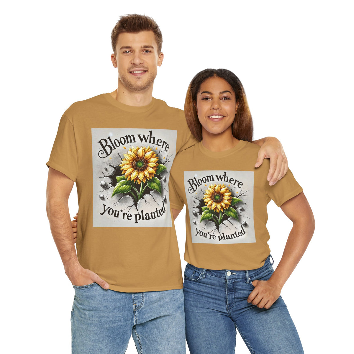Bloom Where You're Planted, Comfortable, Unisex Heavy Cotton Tee - Inspirational Floral Graphic T-Shirt