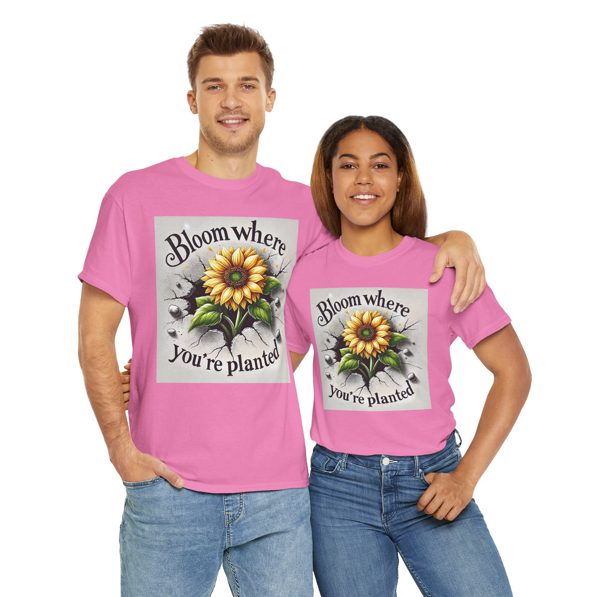 Bloom Where You're Planted, Comfortable, Unisex Heavy Cotton Tee - Inspirational Floral Graphic T-Shirt