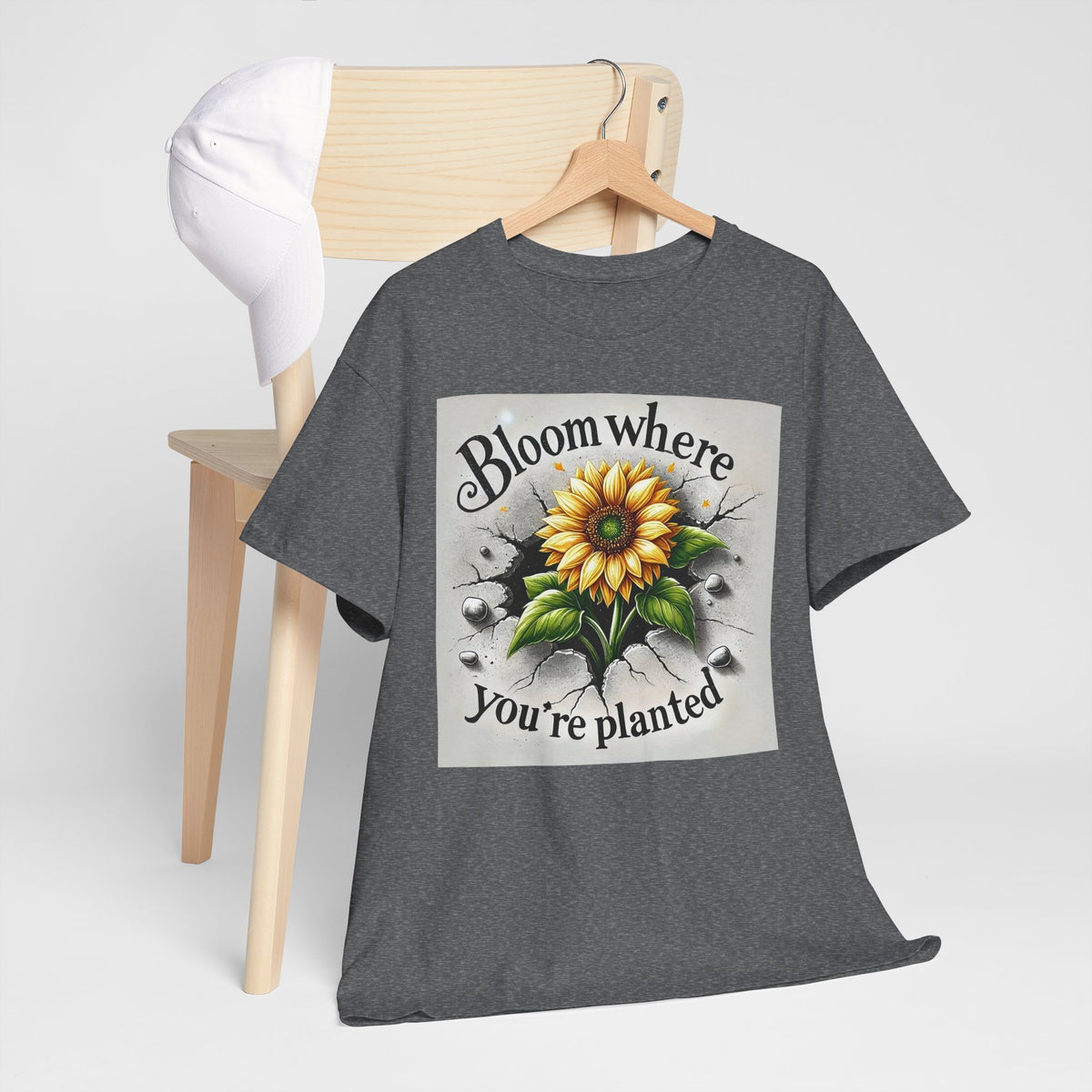Bloom Where You're Planted, Comfortable, Unisex Heavy Cotton Tee - Inspirational Floral Graphic T-Shirt