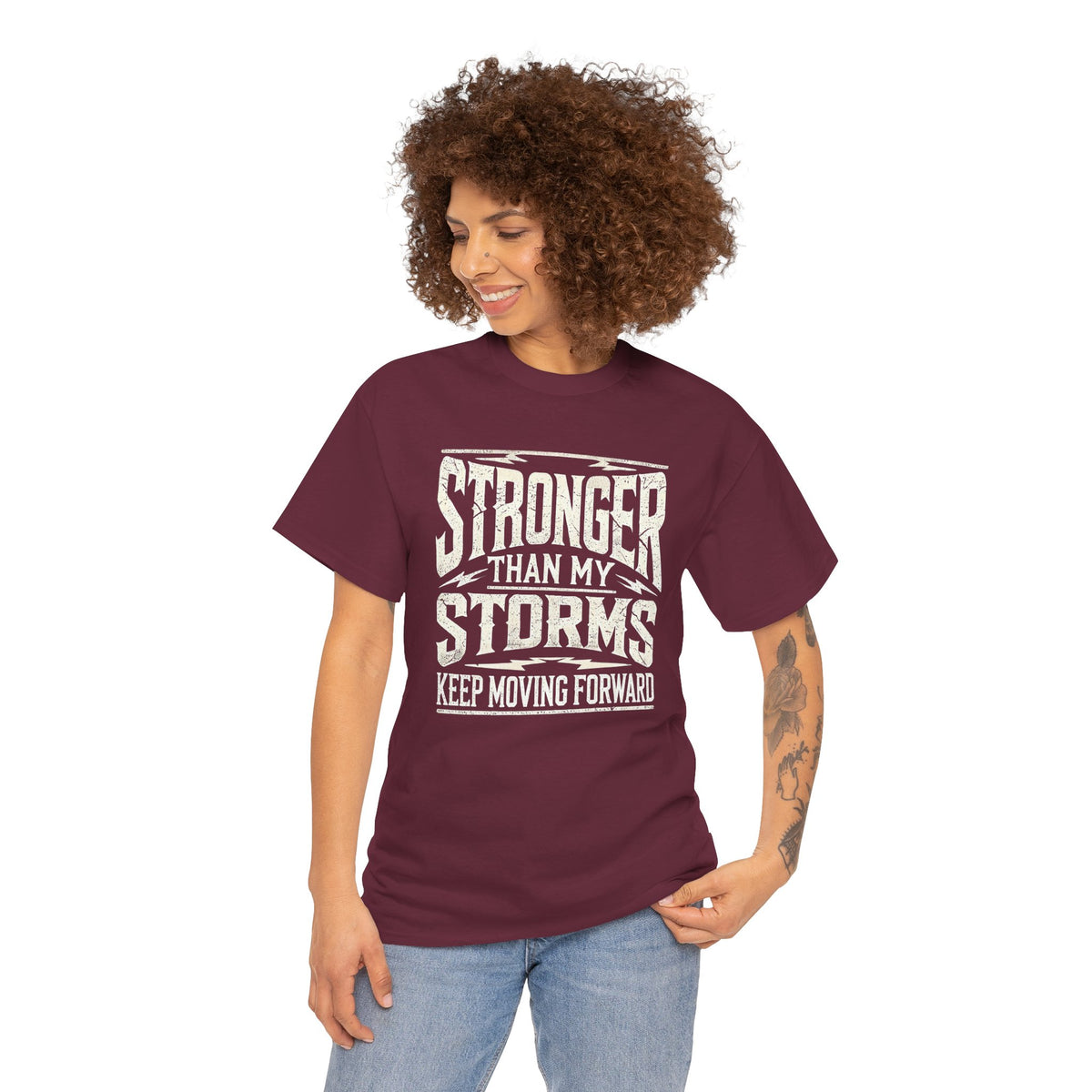 Stronger Than My Storms, Comfortable, Unisex, Heavy Cotton Tee