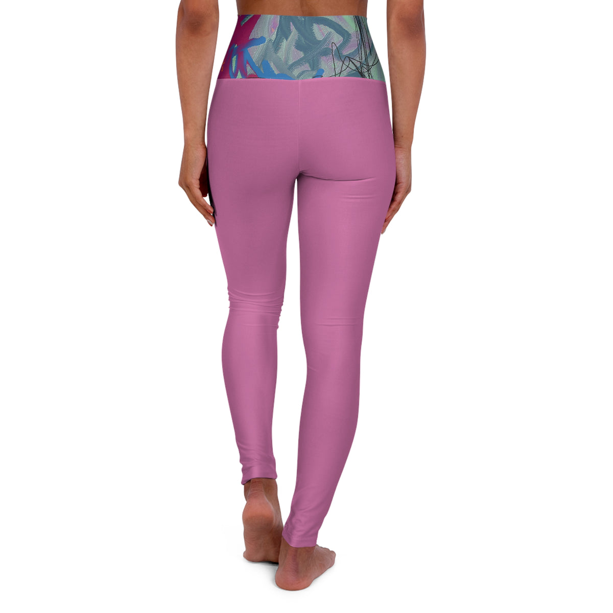 Mint and Berry Pink High Waisted Yoga Leggings (AOP)