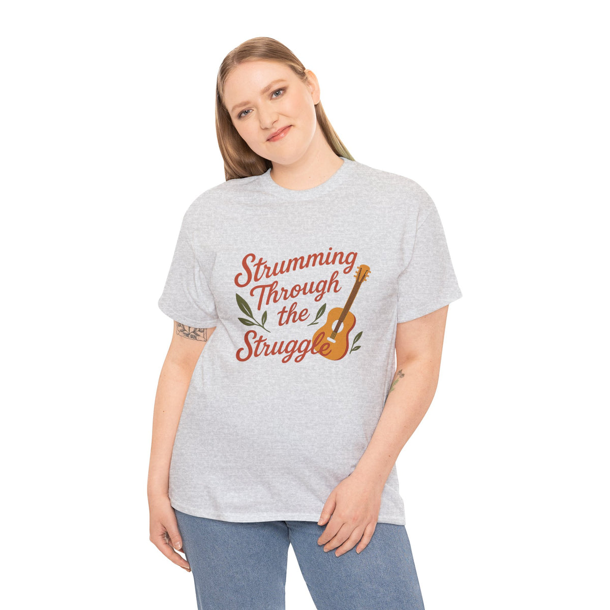 Strumming Through the Struggle, Comfortable, Unisex, Cotton Tee - Music Lover Shirt