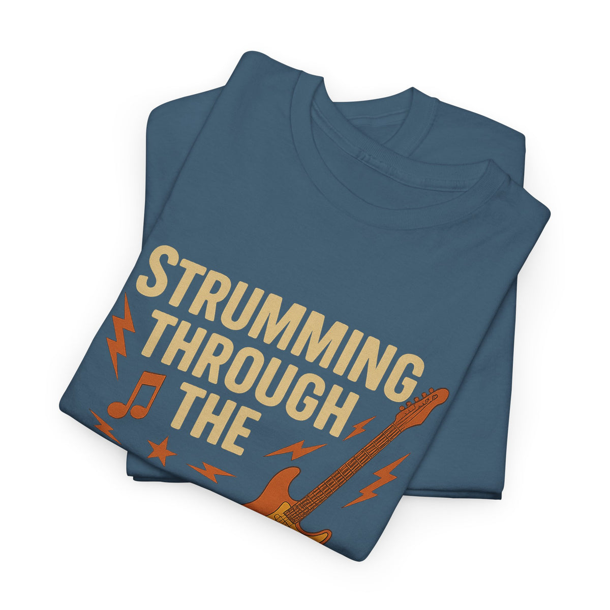 Strumming Through the Struggle, Comfortable, Unisex, Cotton Tee - Rock Music Lover's Motivational T-Shirt
