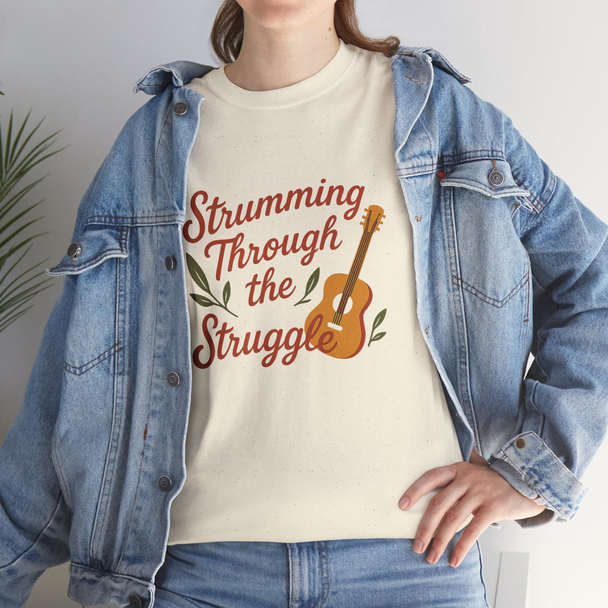 Strumming Through the Struggle, Comfortable, Unisex, Cotton Tee - Music Lover Shirt