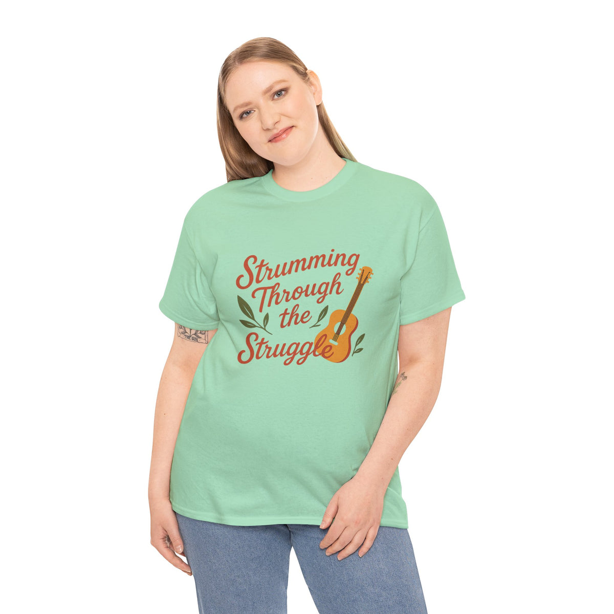 Strumming Through the Struggle, Comfortable, Unisex, Cotton Tee - Music Lover Shirt