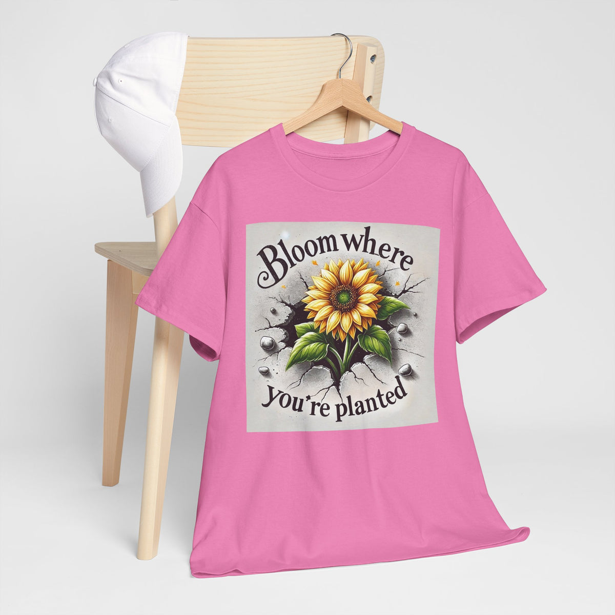 Bloom Where You're Planted, Comfortable, Unisex Heavy Cotton Tee - Inspirational Floral Graphic T-Shirt