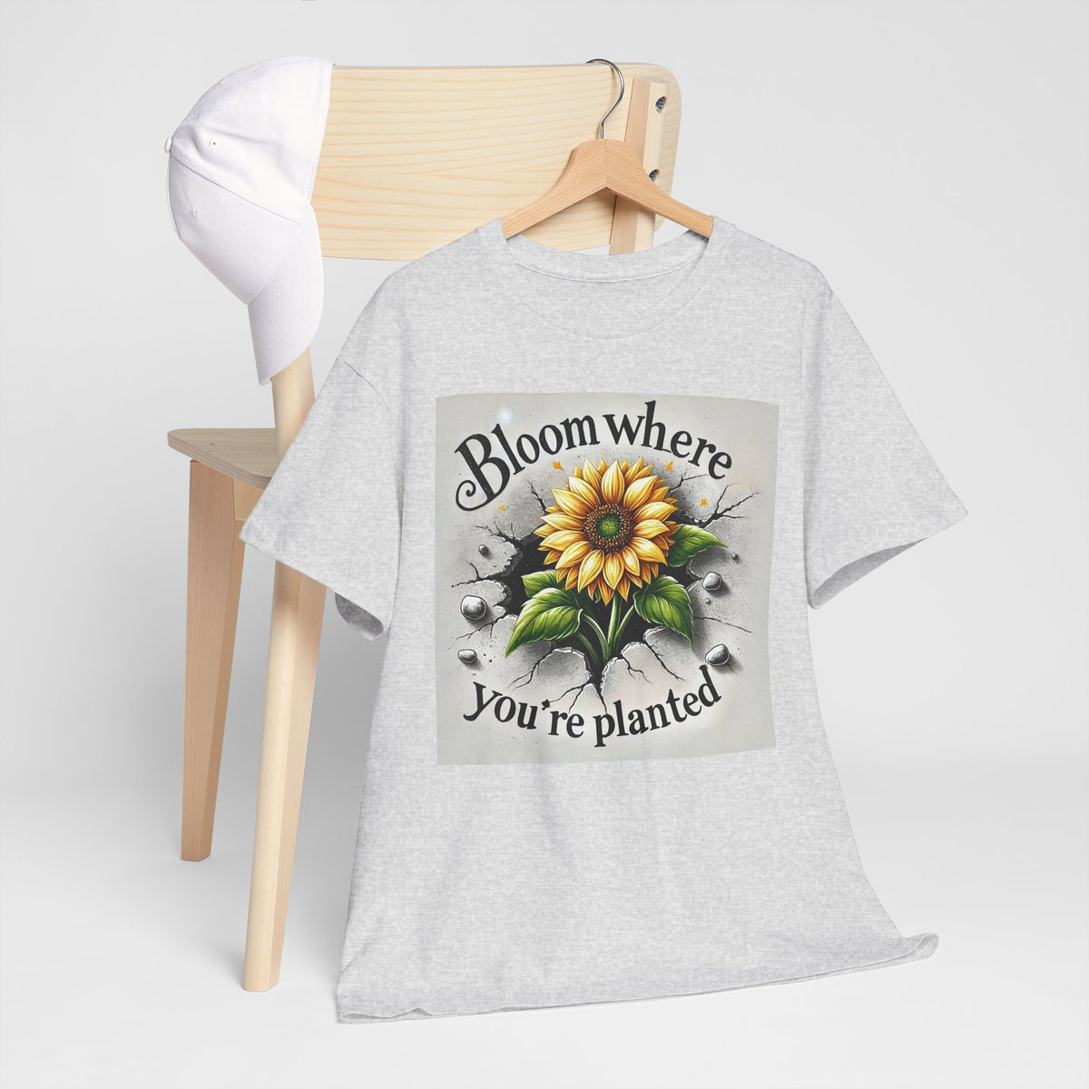 Bloom Where You're Planted, Comfortable, Unisex Heavy Cotton Tee - Inspirational Floral Graphic T-Shirt