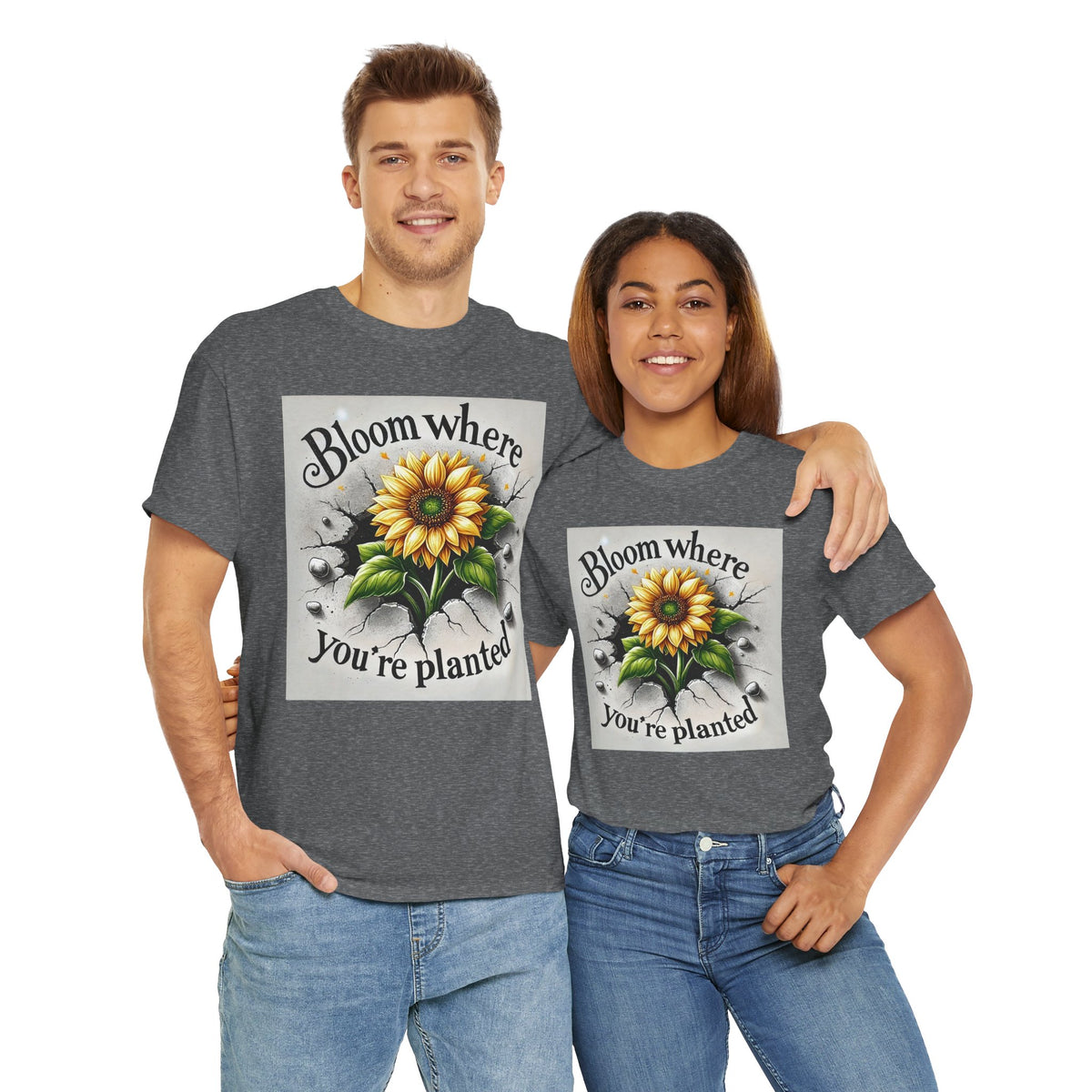 Bloom Where You're Planted, Comfortable, Unisex Heavy Cotton Tee - Inspirational Floral Graphic T-Shirt