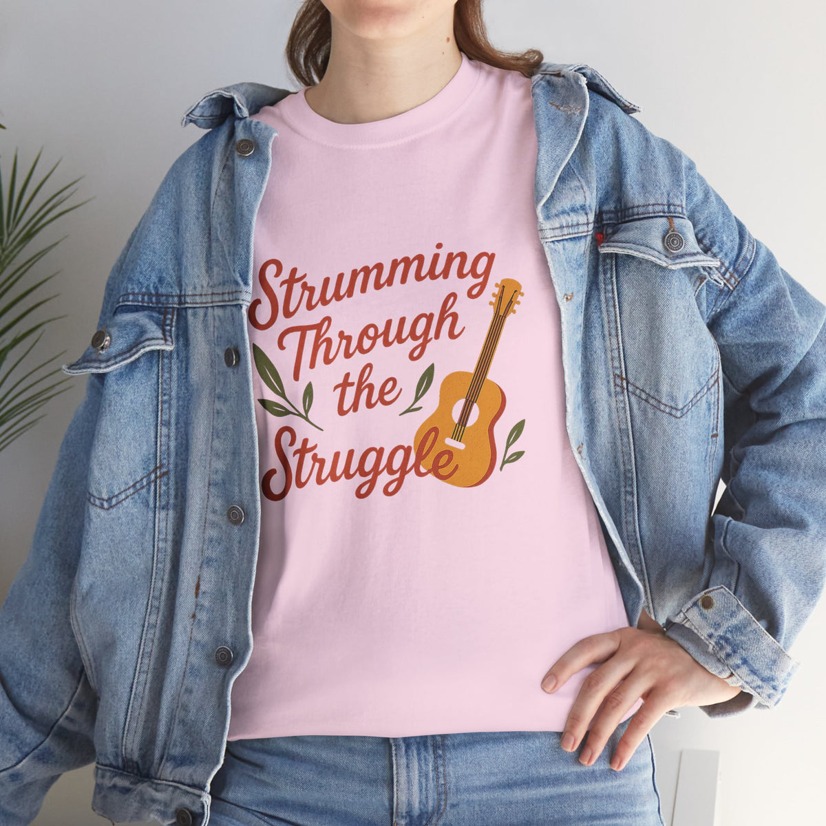 Strumming Through the Struggle, Comfortable, Unisex, Cotton Tee - Music Lover Shirt