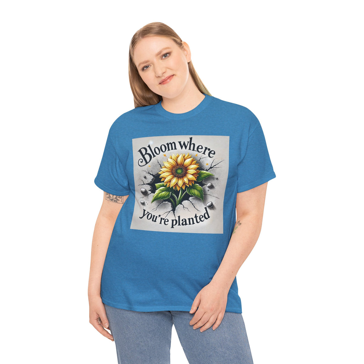 Bloom Where You're Planted, Comfortable, Unisex Heavy Cotton Tee - Inspirational Floral Graphic T-Shirt