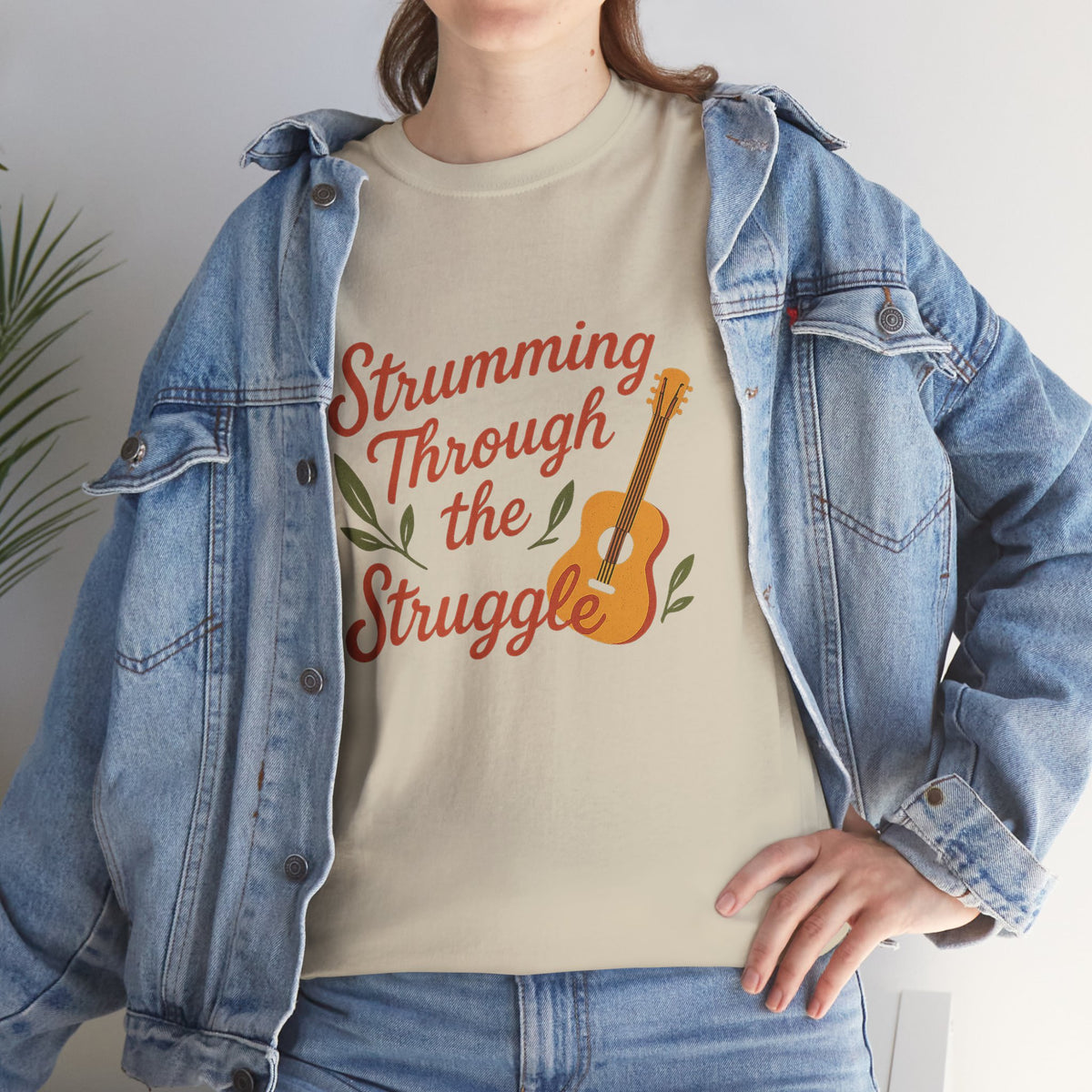 Strumming Through the Struggle, Comfortable, Unisex, Cotton Tee - Music Lover Shirt