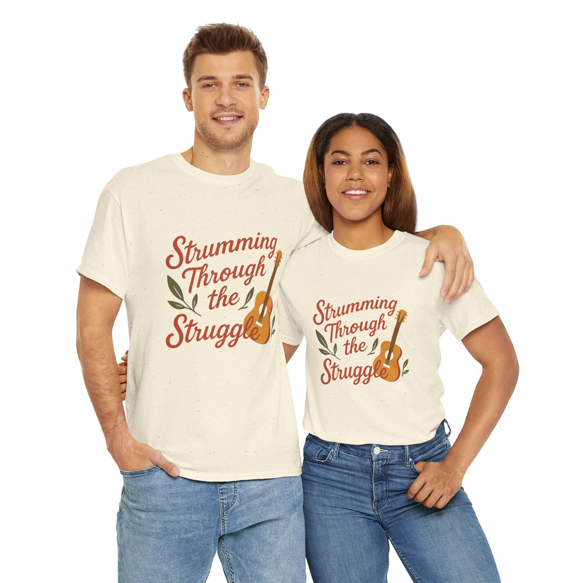 Strumming Through the Struggle, Comfortable, Unisex, Cotton Tee - Music Lover Shirt