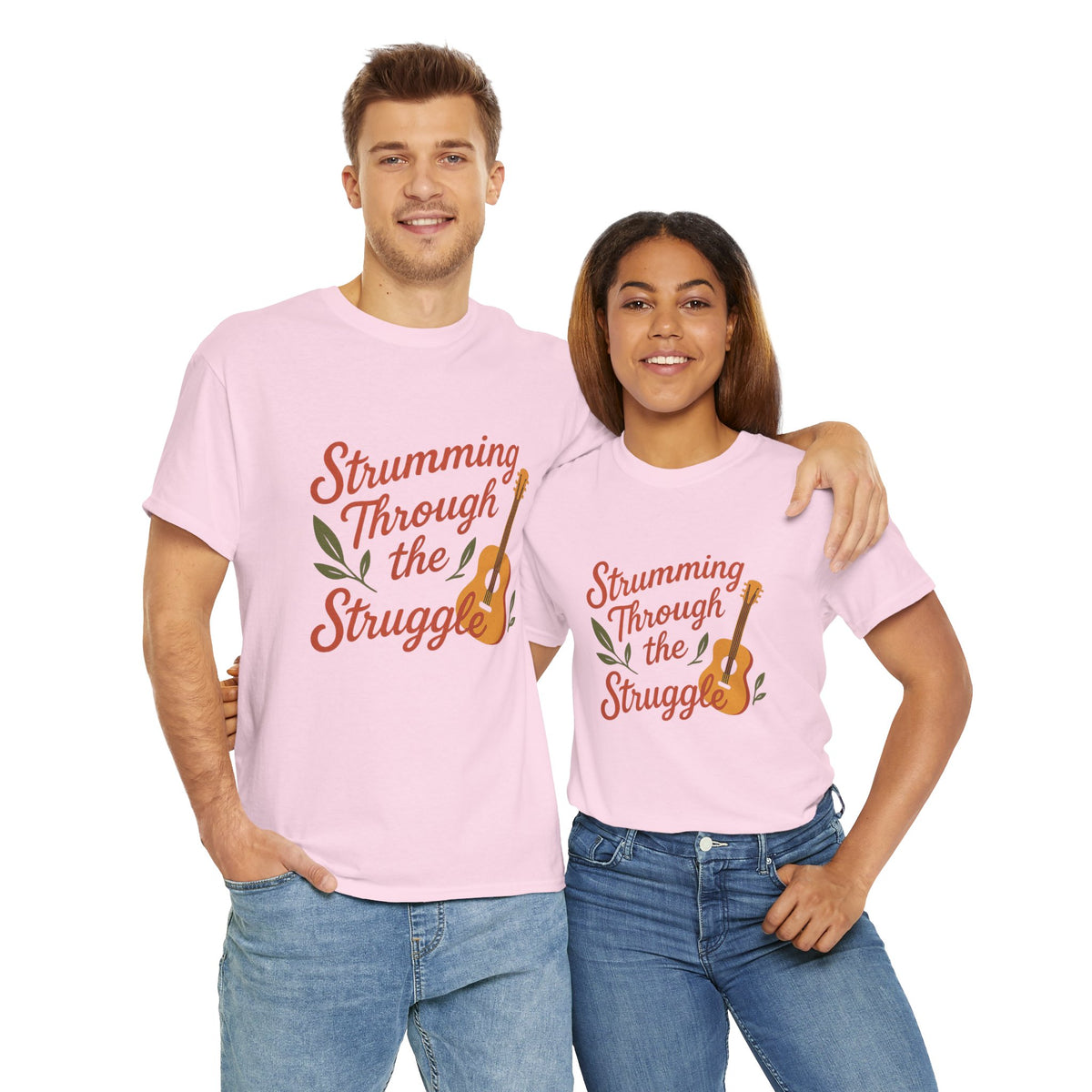 Strumming Through the Struggle, Comfortable, Unisex, Cotton Tee - Music Lover Shirt