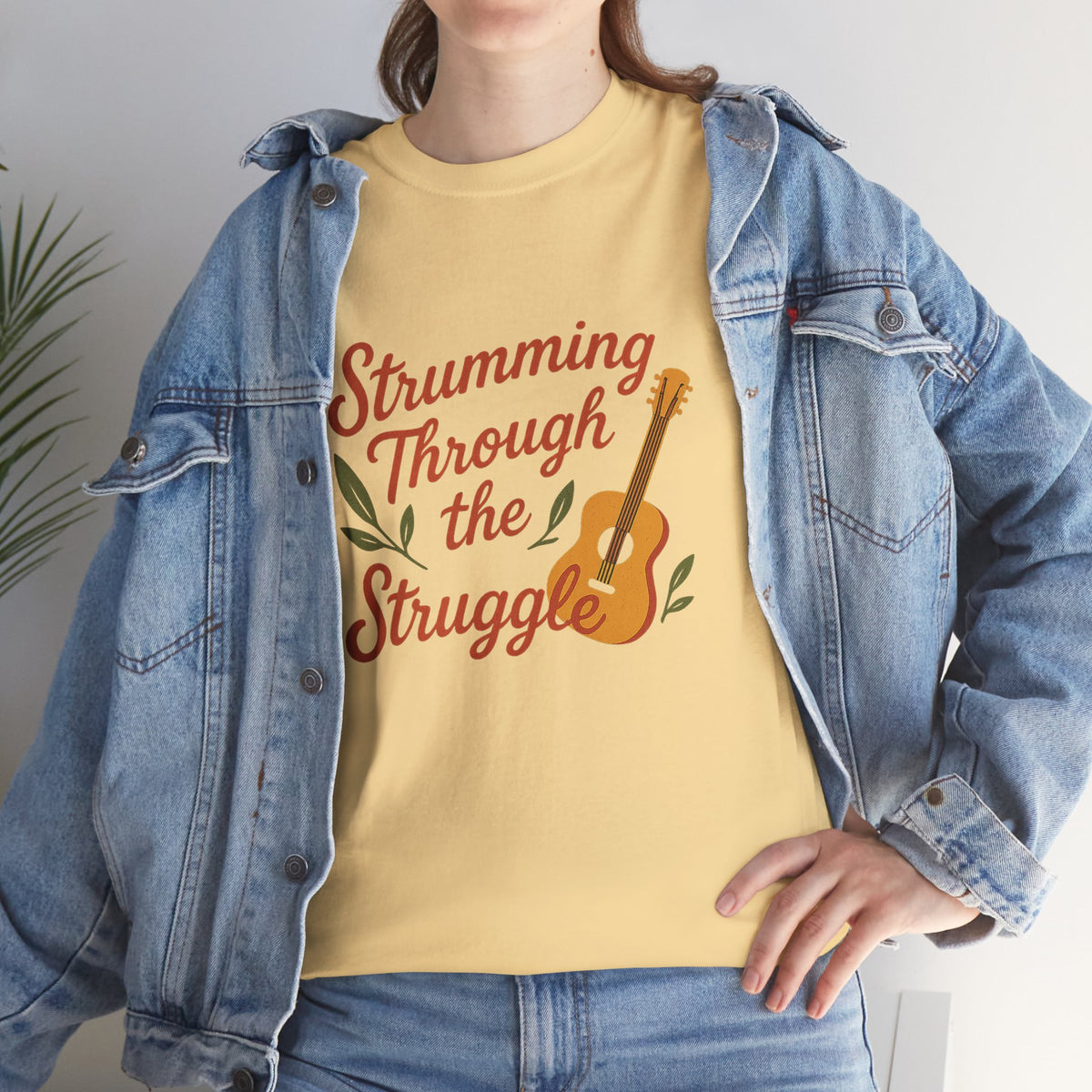 Strumming Through the Struggle, Comfortable, Unisex, Cotton Tee - Music Lover Shirt
