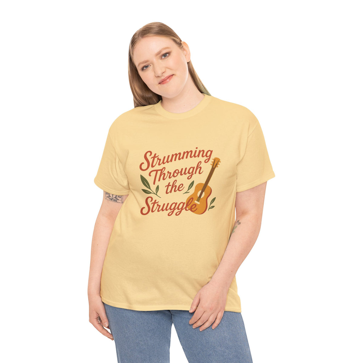 Strumming Through the Struggle, Comfortable, Unisex, Cotton Tee - Music Lover Shirt