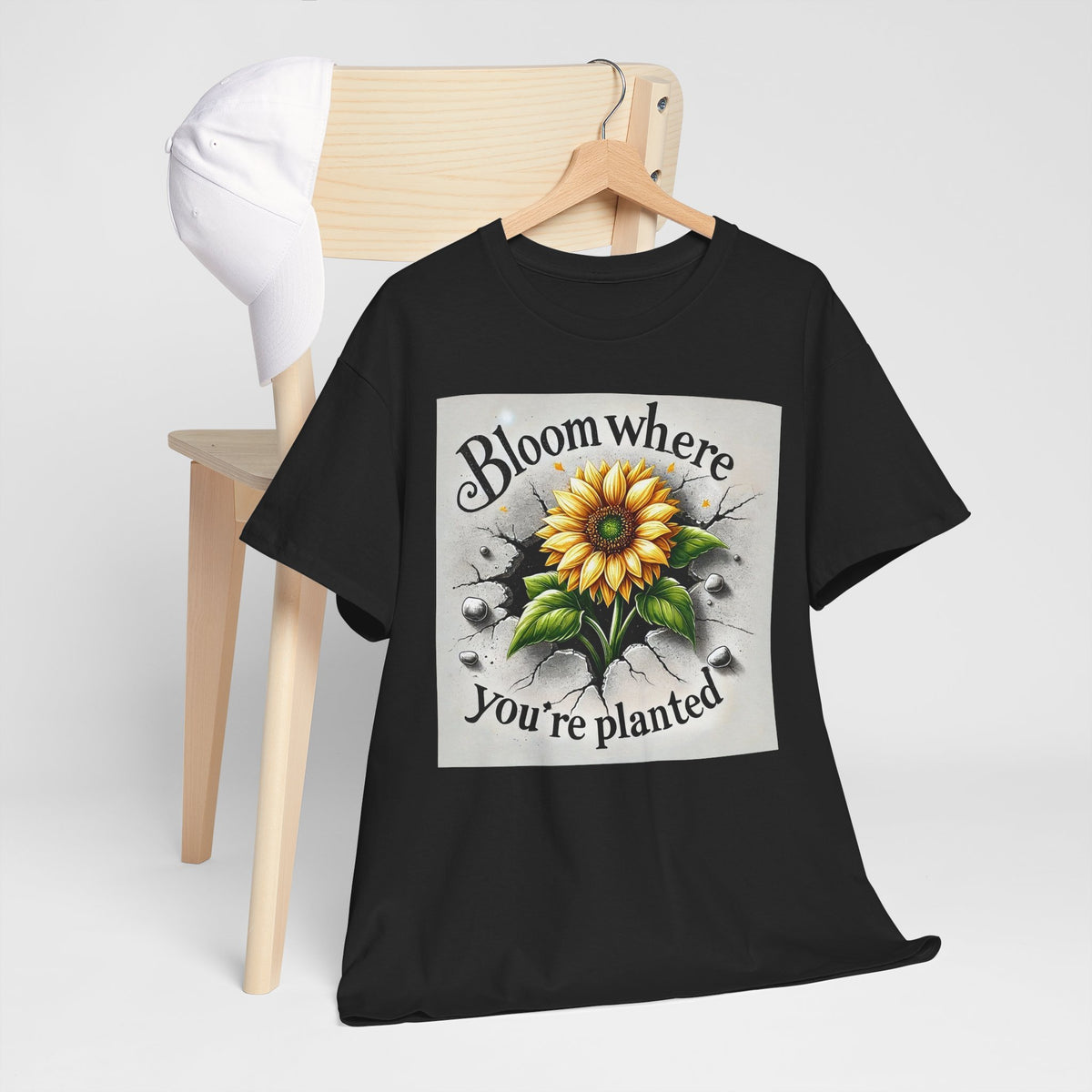 Bloom Where You're Planted, Comfortable, Unisex Heavy Cotton Tee - Inspirational Floral Graphic T-Shirt