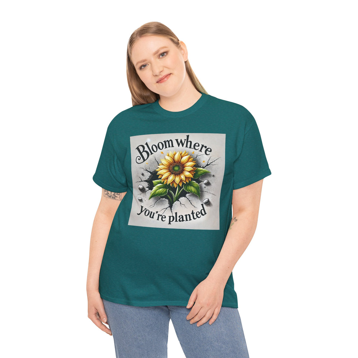 Bloom Where You're Planted, Comfortable, Unisex Heavy Cotton Tee - Inspirational Floral Graphic T-Shirt