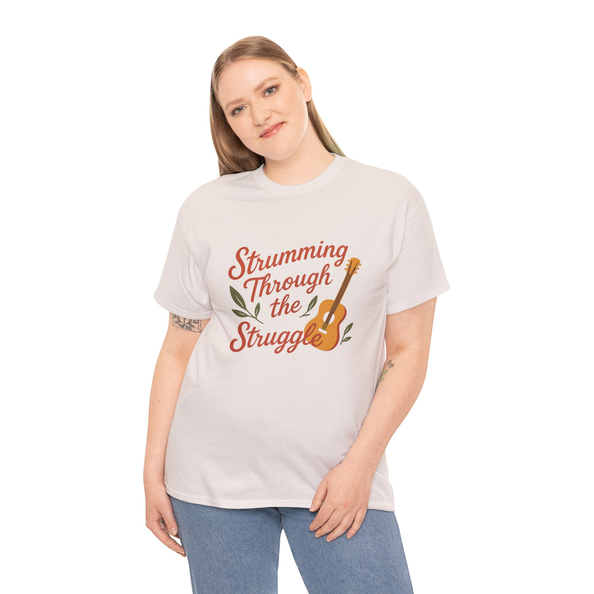 Strumming Through the Struggle, Comfortable, Unisex, Cotton Tee - Music Lover Shirt