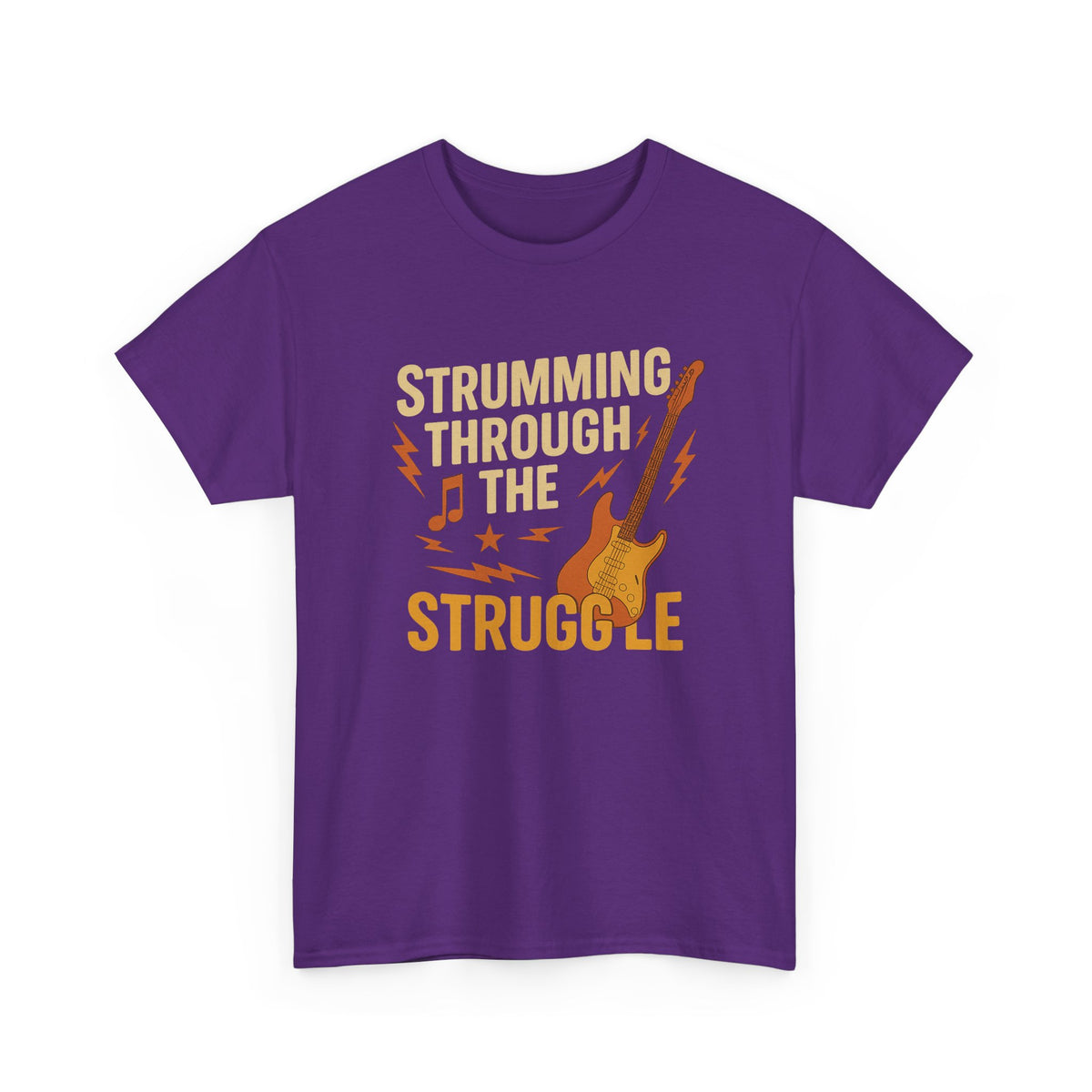 Strumming Through the Struggle, Comfortable, Unisex, Cotton Tee - Rock Music Lover's Motivational T-Shirt