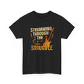 Strumming Through the Struggle, Comfortable, Unisex, Cotton Tee - Rock Music Lover's Motivational T-Shirt