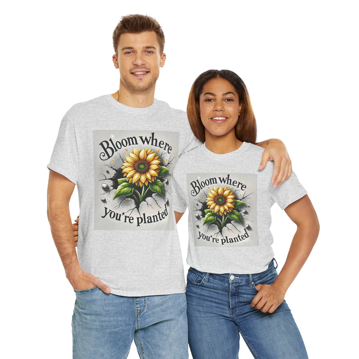 Bloom Where You're Planted, Comfortable, Unisex Heavy Cotton Tee - Inspirational Floral Graphic T-Shirt