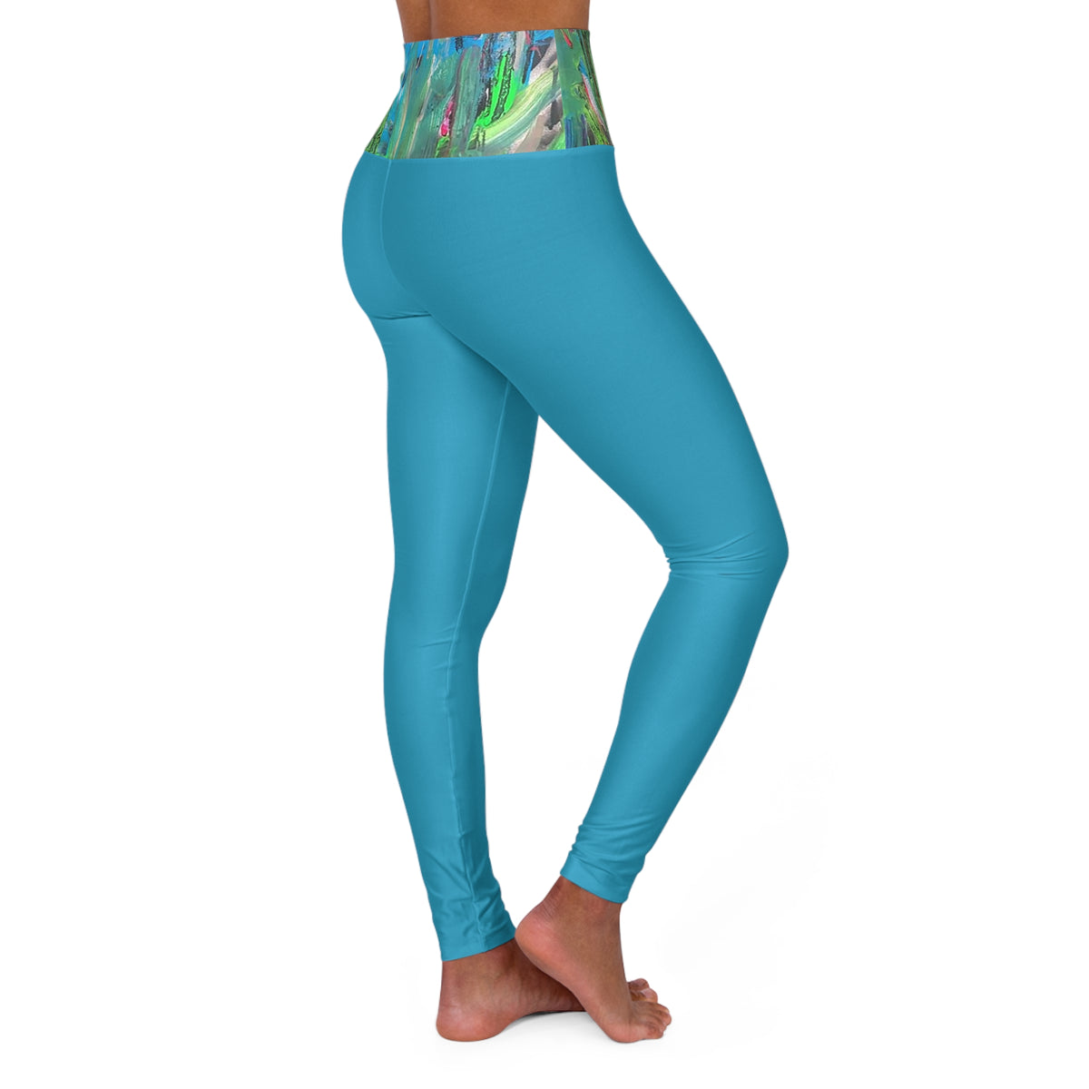 Jungle Mist Turquoise High Waisted Yoga Leggings (AOP)