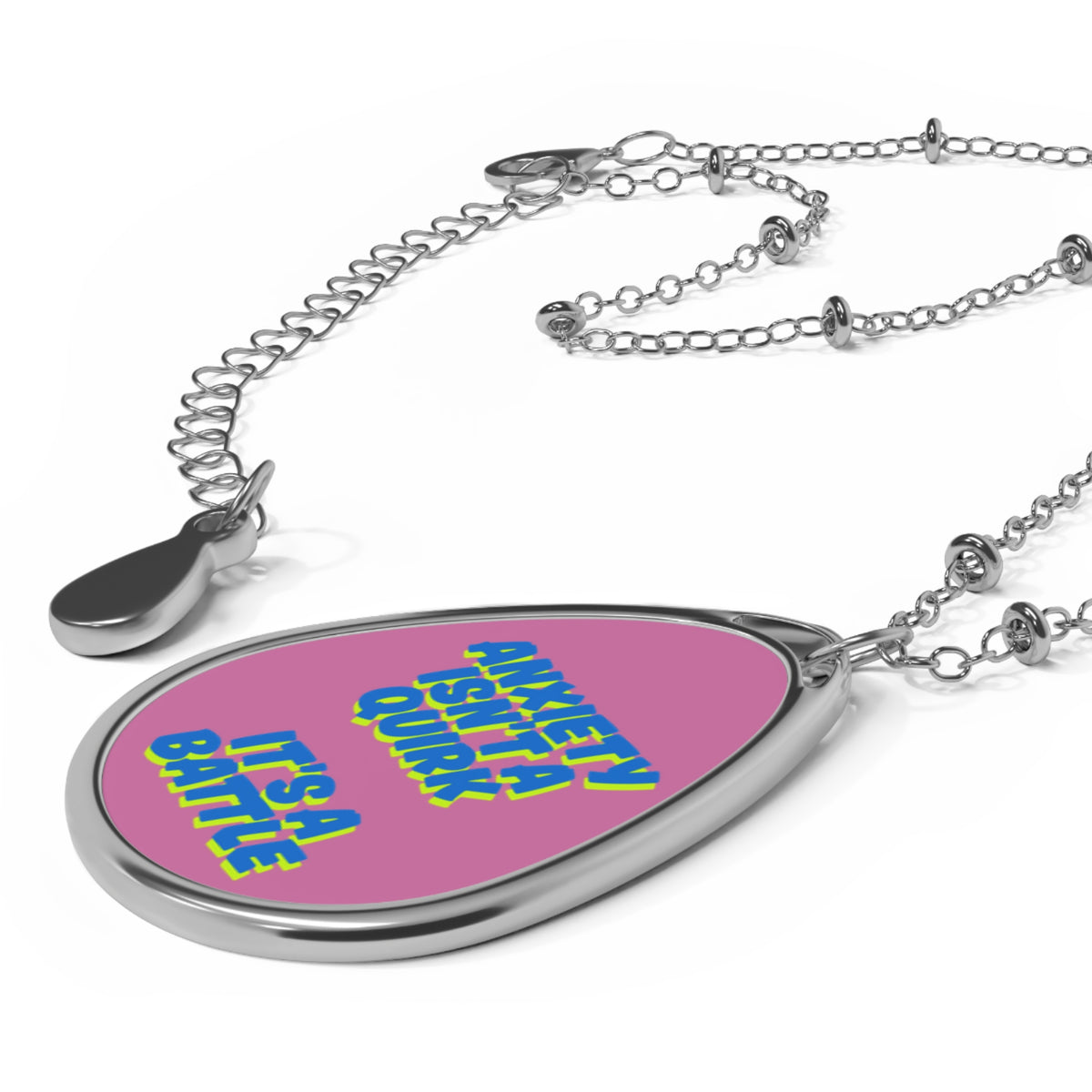 Inspirational Anxiety Battle Oval Necklace - Stylish Mental Health Jewelry