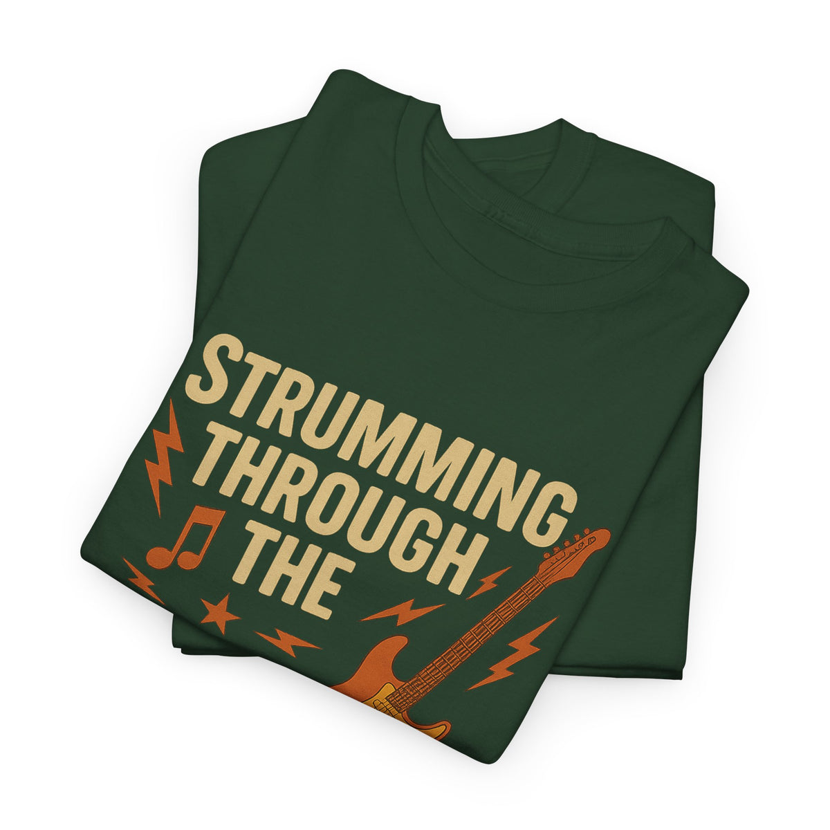Strumming Through the Struggle, Comfortable, Unisex, Cotton Tee - Rock Music Lover's Motivational T-Shirt