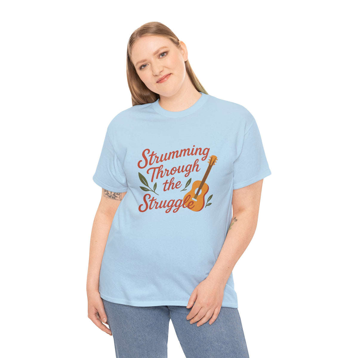 Strumming Through the Struggle, Comfortable, Unisex, Cotton Tee - Music Lover Shirt