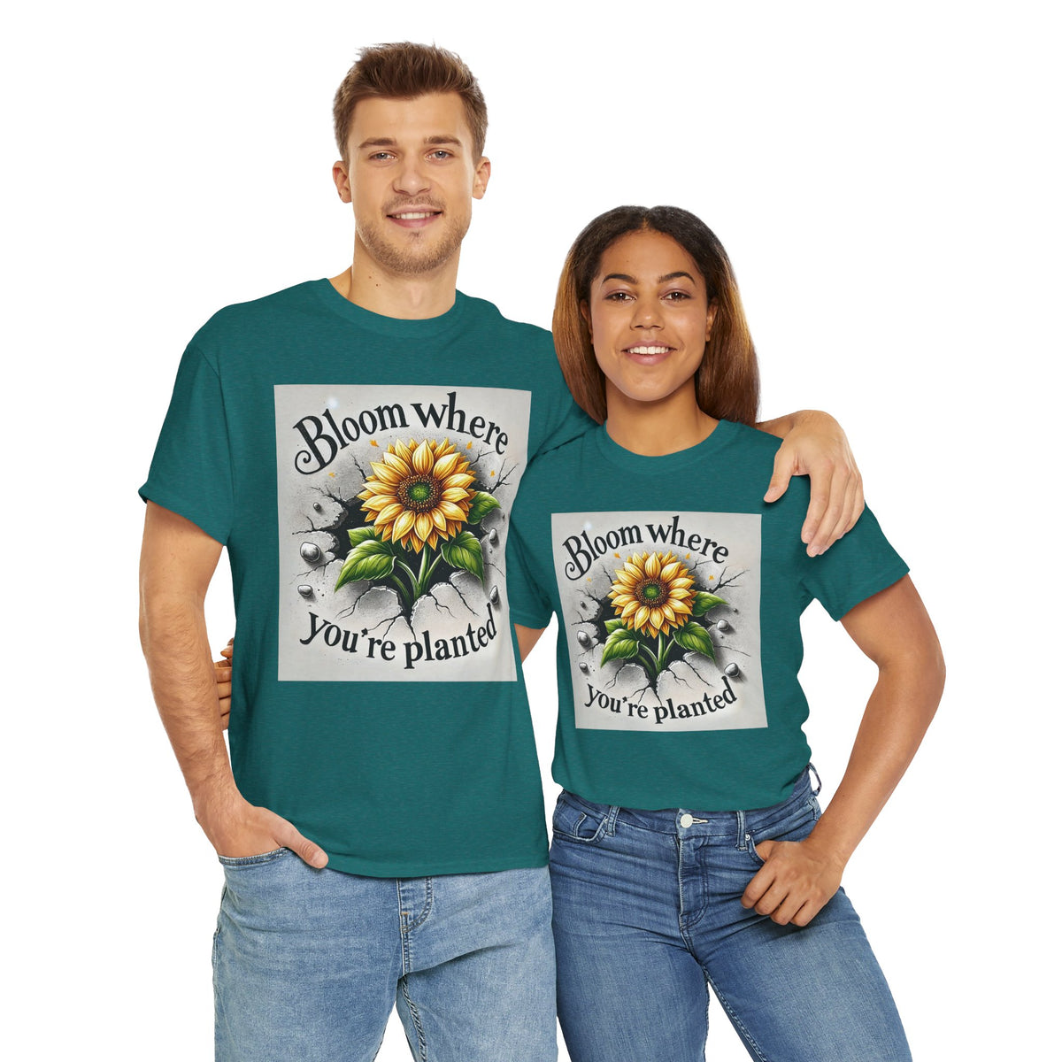 Bloom Where You're Planted, Comfortable, Unisex Heavy Cotton Tee - Inspirational Floral Graphic T-Shirt