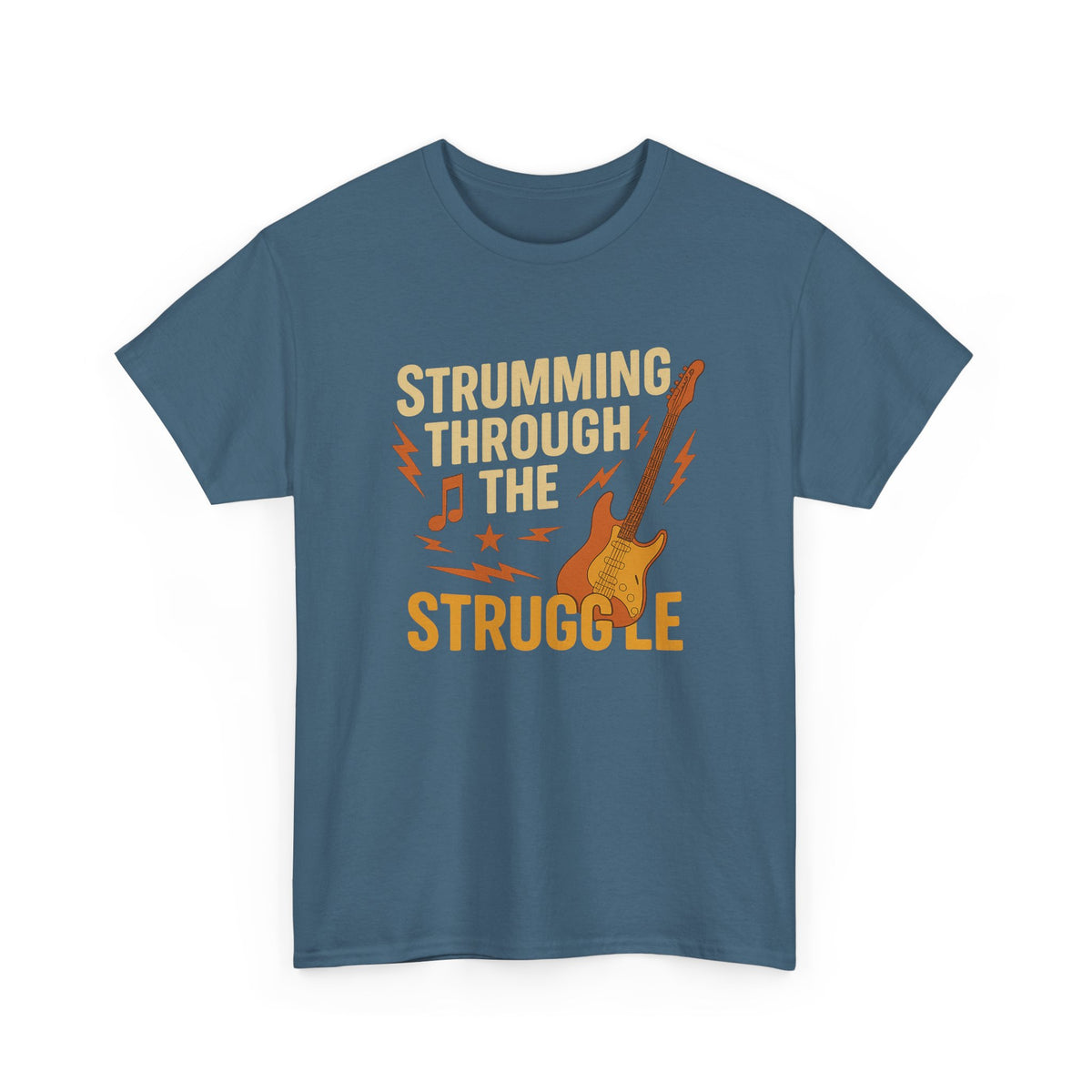 Strumming Through the Struggle, Comfortable, Unisex, Cotton Tee - Rock Music Lover's Motivational T-Shirt