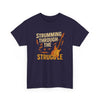 Strumming Through the Struggle, Comfortable, Unisex, Cotton Tee - Rock Music Lover's Motivational T-Shirt