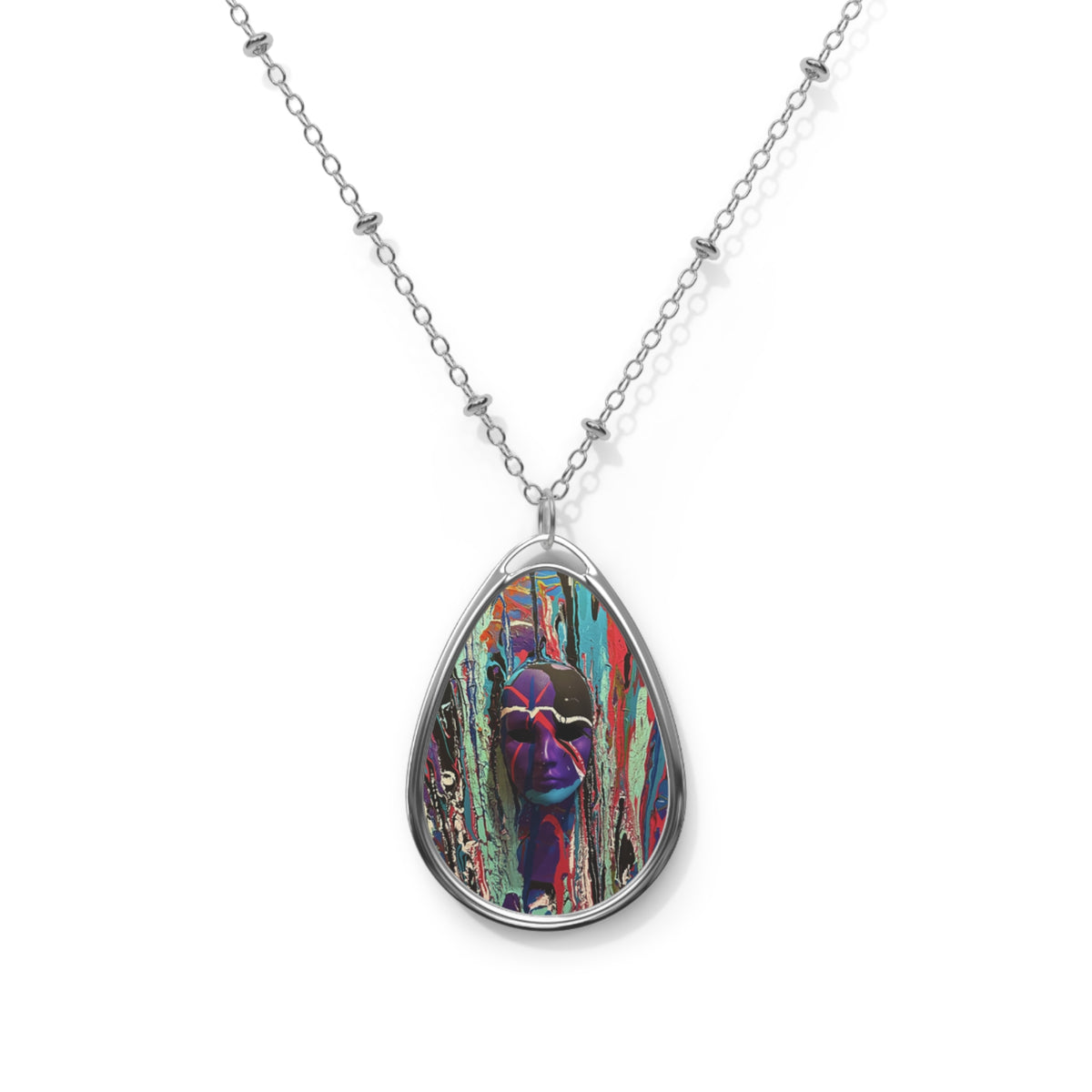 Code Purple Necklace,  Oval Necklace - Unique Statement Jewelry, Mental Health, Colorful Abstract, KYSCOMA Design