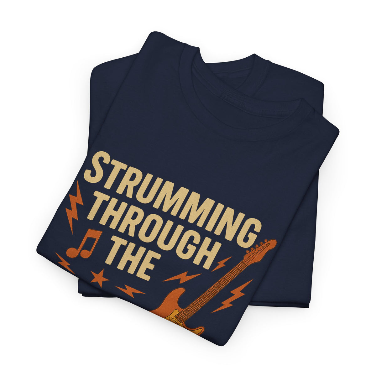 Strumming Through the Struggle, Comfortable, Unisex, Cotton Tee - Rock Music Lover's Motivational T-Shirt